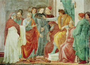 Simon Mago（Nero Enthroned）との論争、祭壇の右側の壁の下段、c.1484-85